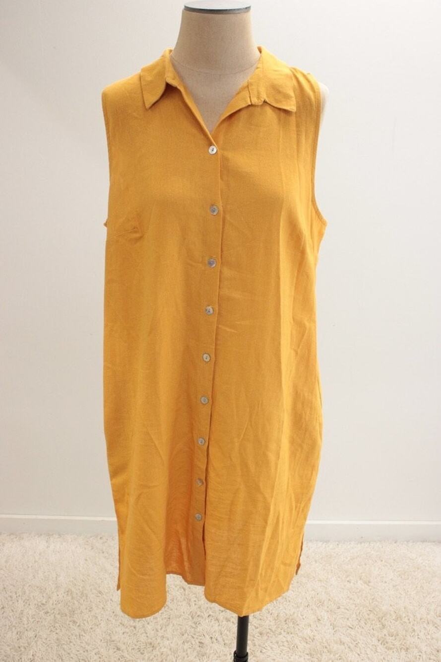 Vtg Everlily Shirt Dress size XL Linen Blend Mustard Yellow Lagenlook Minimalist